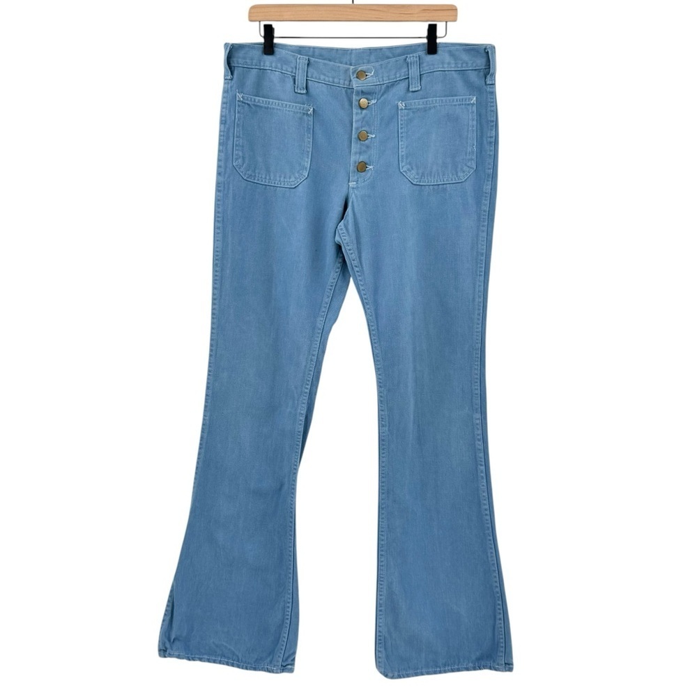 Vintage 70s Bell Bottom Jeans Lee Teens Made in USA Button Fly Flare Leg | 16/18 - Picture 3 of 12